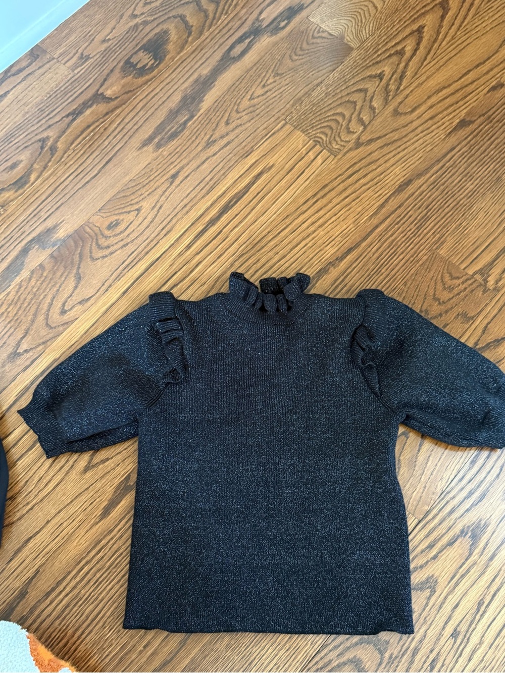 Janie and Jack Black Metallic Ruffle Mock-Neck Sweater